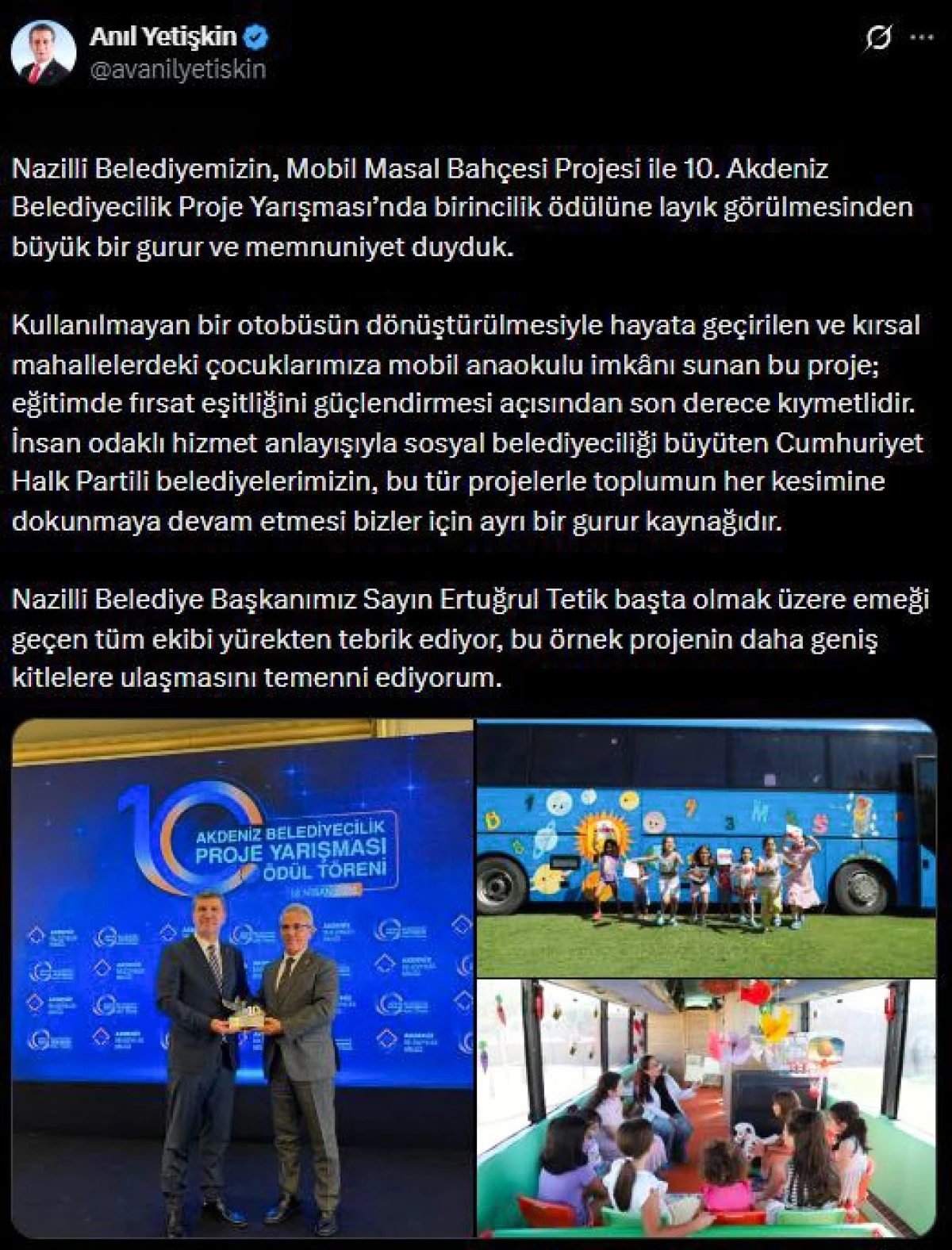 BAŞKAN ANIL YETİŞKİN NAZİLLİ BELEDİYESİ&rsquo;Nİ TEBRİK ETTİ