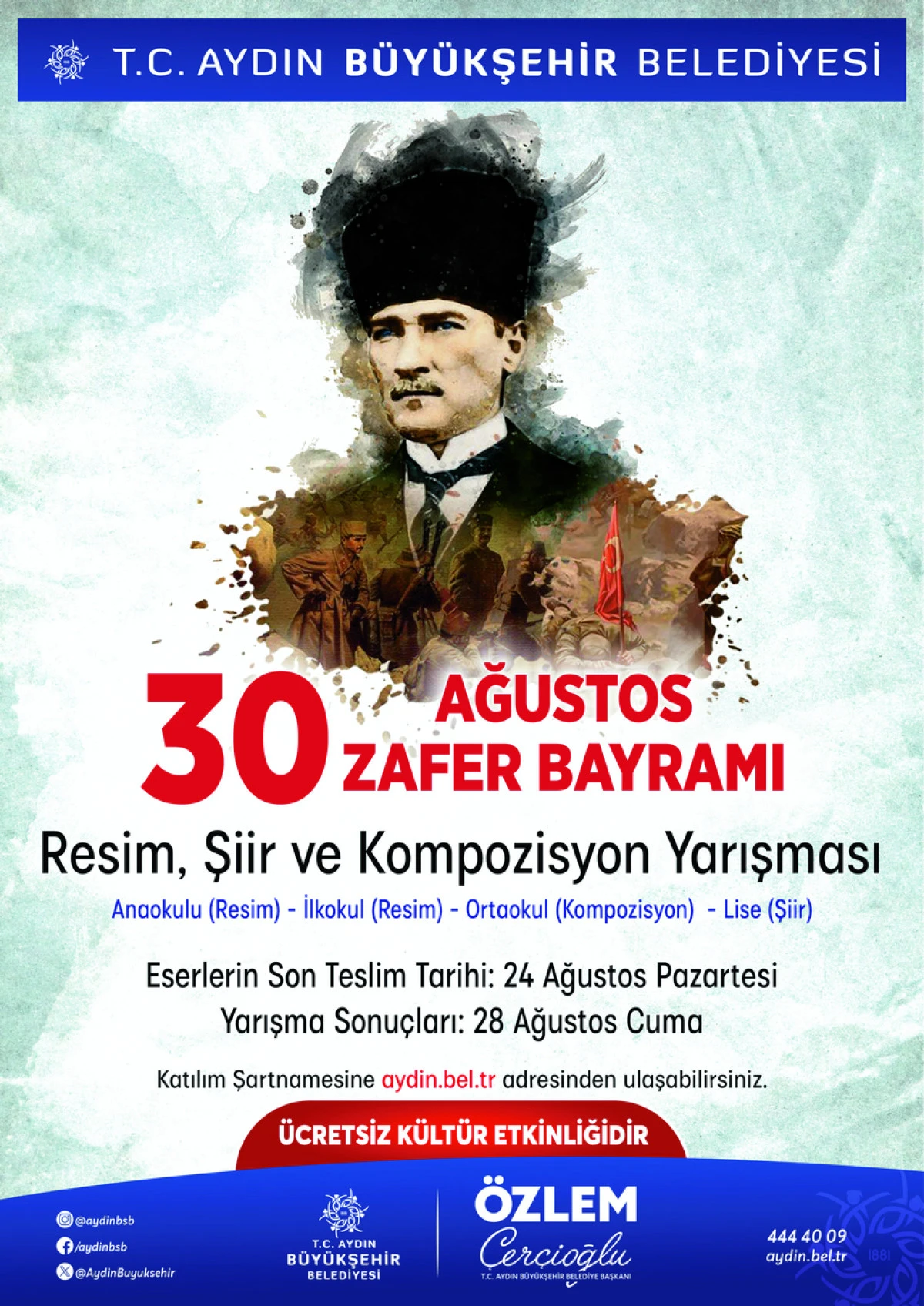 BAŞKAN &Ccedil;ER&Ccedil;İOĞLU&rsquo;NDAN 30 AĞUSTOS TEMALI &Ouml;D&Uuml;LL&Uuml; RESİM, ŞİİR VE KOMPOZİSYON YARIŞMASI