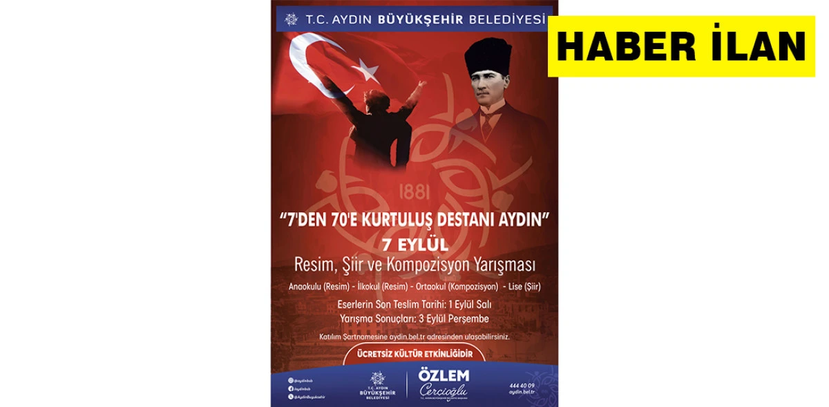 BAŞKAN &Ccedil;ER&Ccedil;İOĞLU&rsquo;NDAN 7 EYL&Uuml;L TEMALI &Ouml;D&Uuml;LL&Uuml; RESİM, ŞİİR VE KOMPOZİSYON YARIŞMASI