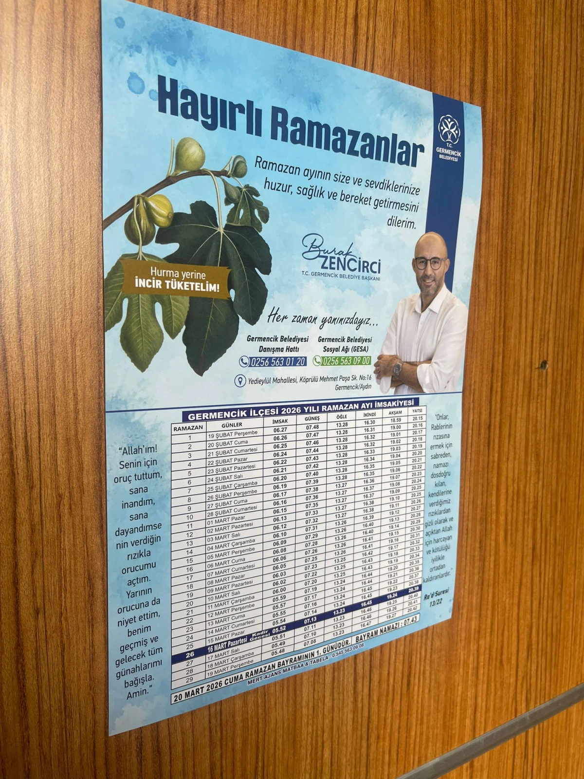 GERMENCİK BELEDİYESİ&rsquo;NİN DAĞITTIĞI İMSAKİYELERDEKİ İNCİR VURGUSU B&Uuml;Y&Uuml;K TAKDİR TOPLADI