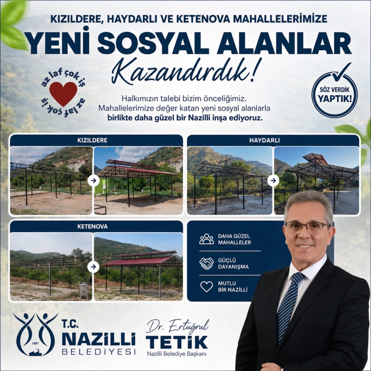Nazilli Belediyesi&rsquo;nden Kızıldere, Haydarlı ve Ketenova&rsquo;ya yeni sosyal alanlar